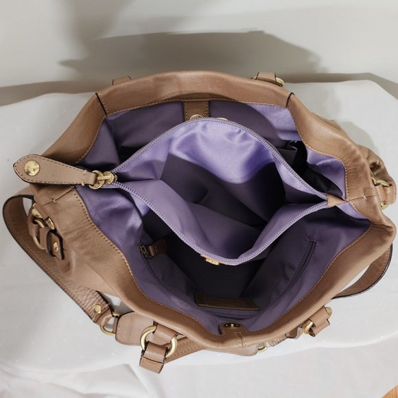 NWOT Authentic Coach Bronze/Lavender Leather Convertible Satchel - Picture 3 of 7